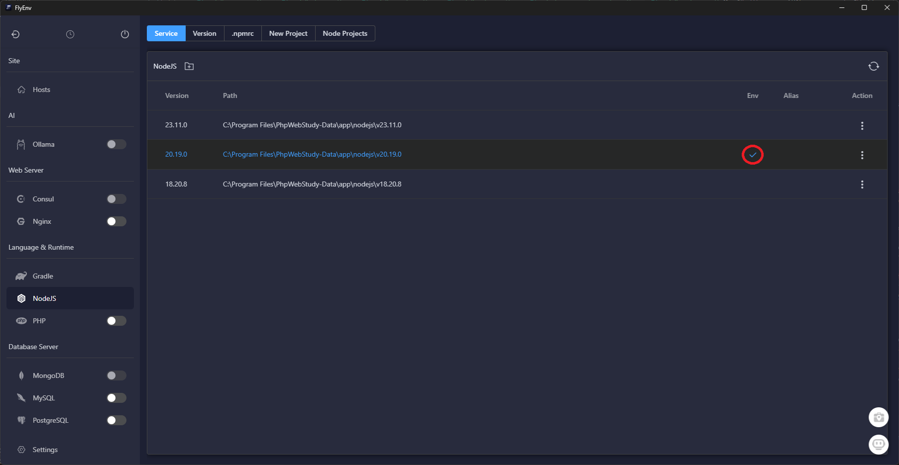 Setting the Node.js CLI version